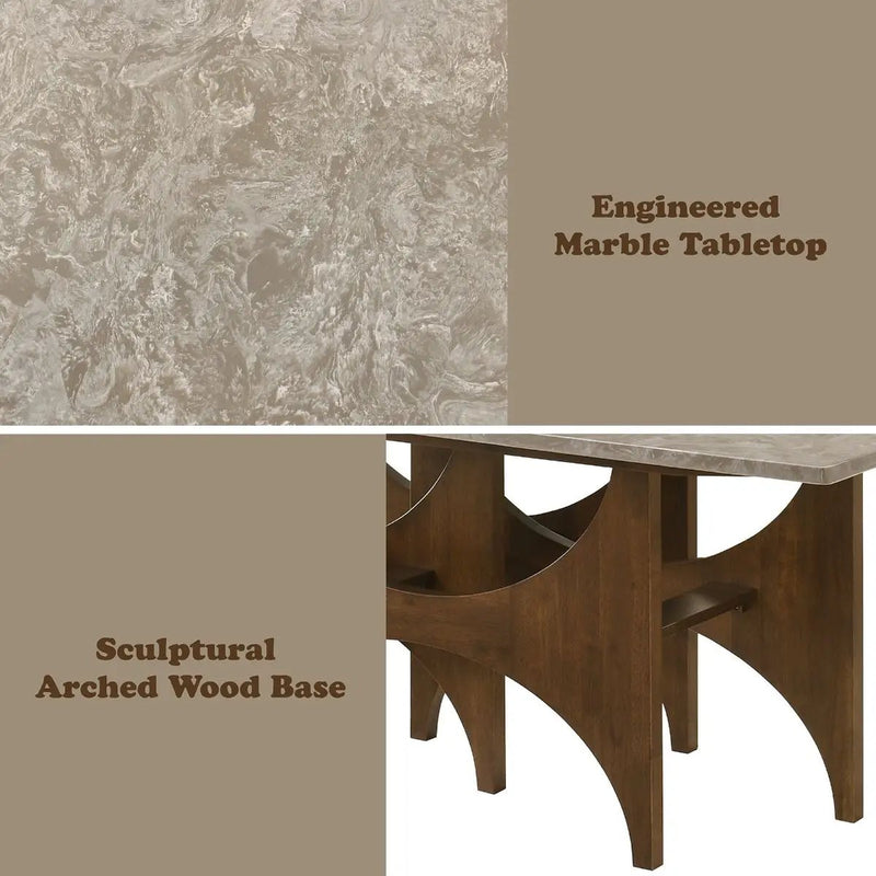 Oleia - Dining Table With Engineered Marble - Natural Marble & Walnut by Unique Piece Furniture