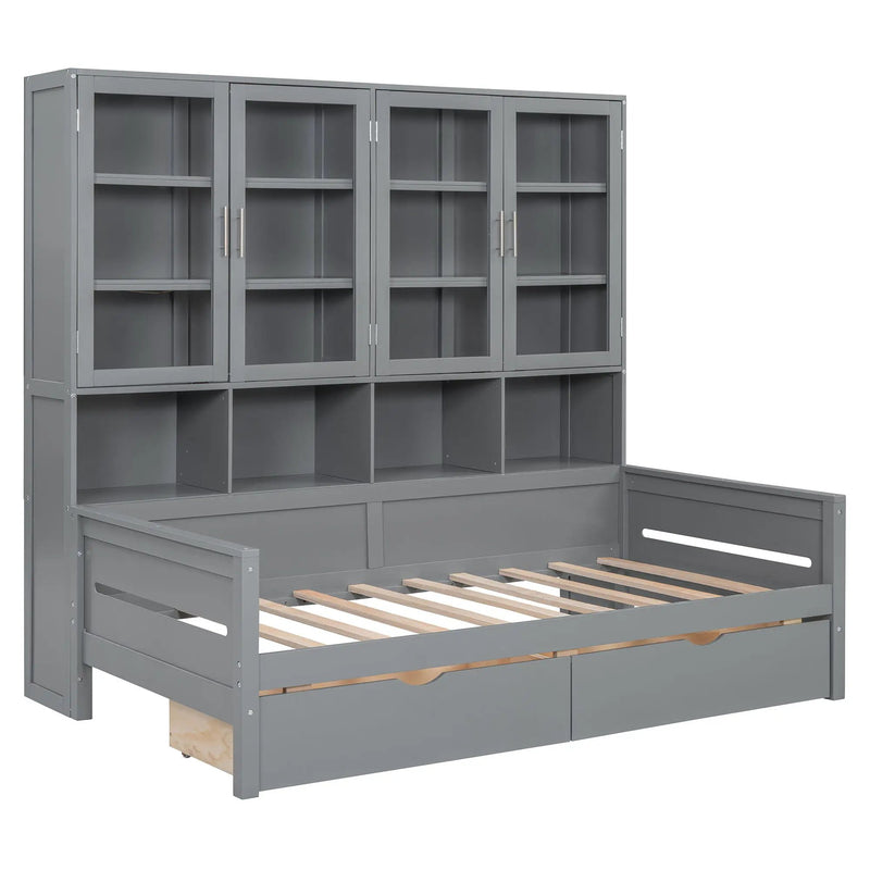 Daybed With Glass Door Storage Cabinets, Built In LED Lighting And Shelves by HouseOfZazla