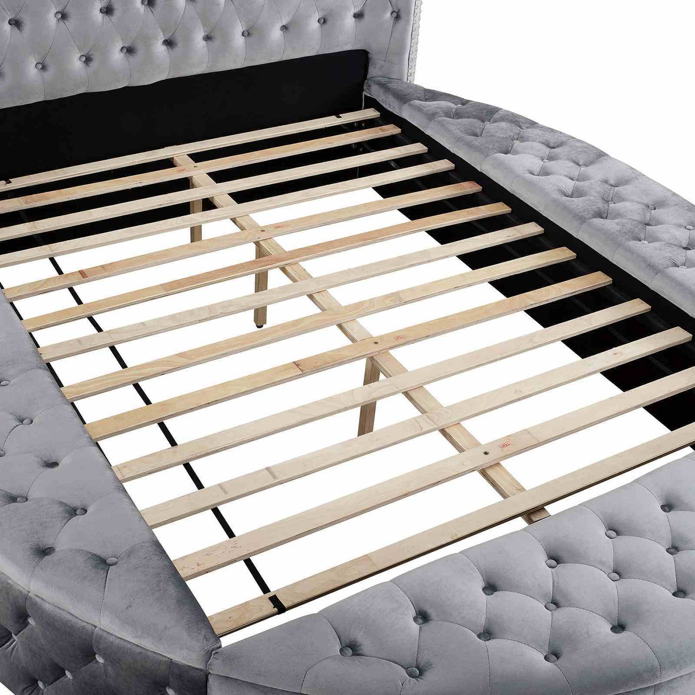Glam Button Tufted Wingback Round Bed With Storage And USB Ports by HouseOfZazla