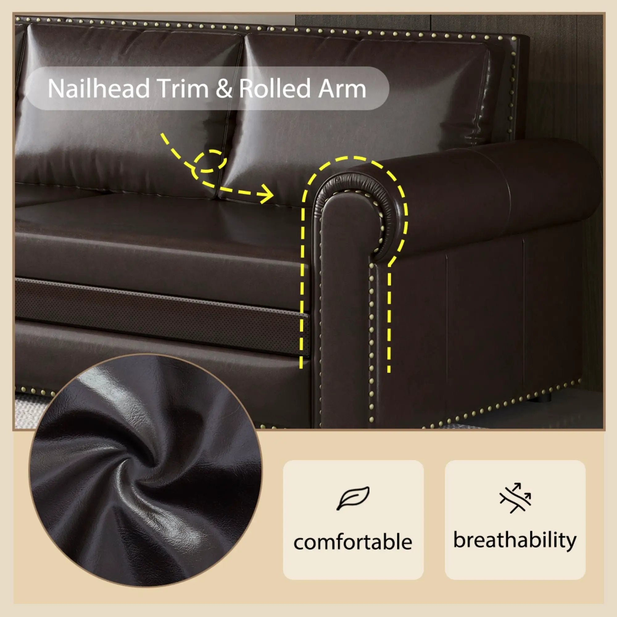3 In 1 Convertible Sleeper Sofa With Nailhead Trim & Rolled Arm by HouseOfZazla