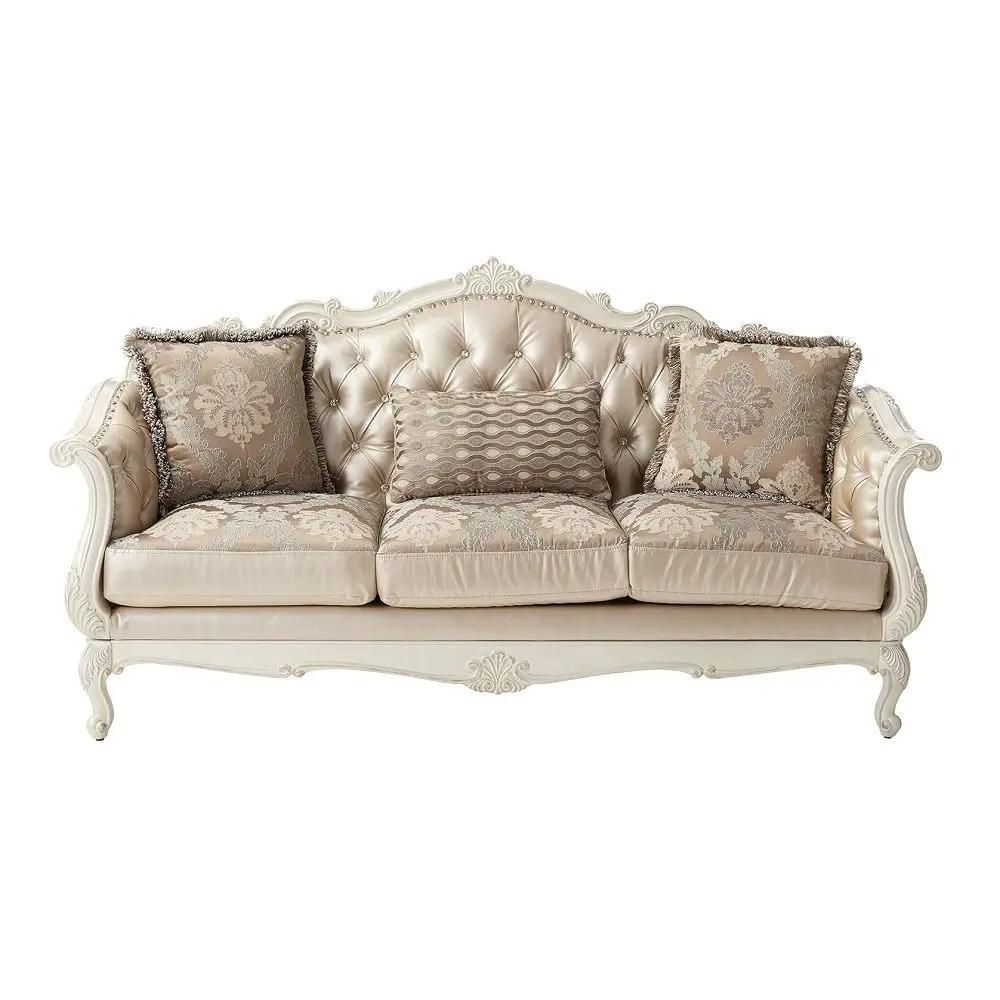 Chantelle - Sofa With 3 Pillows - Rose Gold Synthetic Leather /Fabric & Pearl White by Unique Piece Furniture