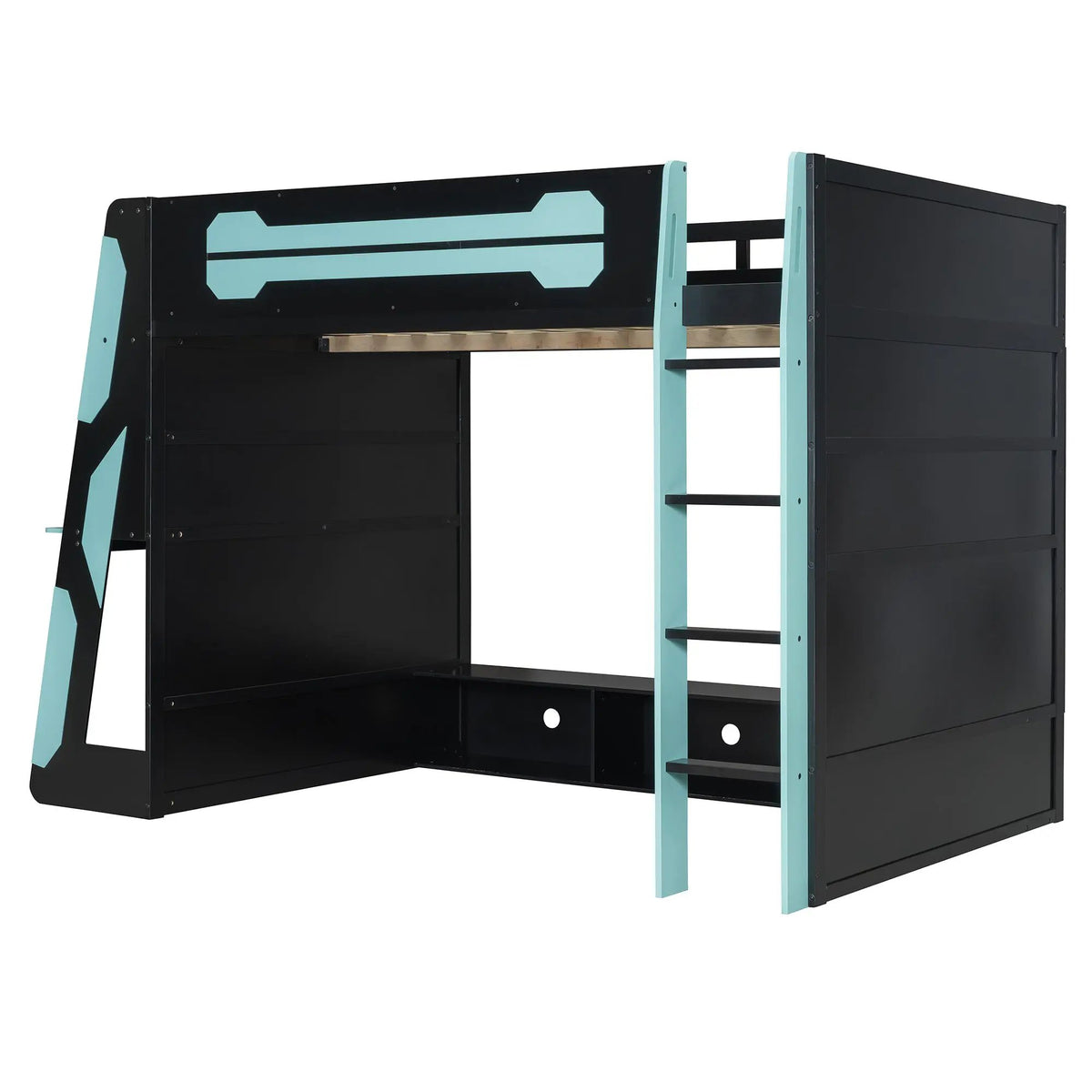 Full Size Wood Loft Bed with Desk, Multi-storage Shelves and RGB Light, photo 5 of 10