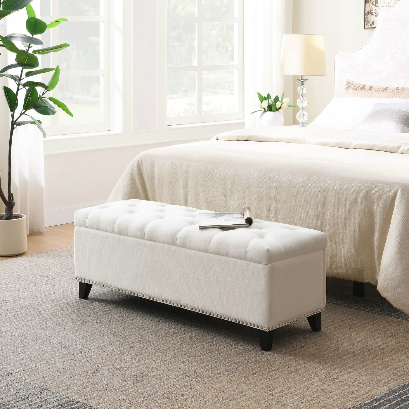 Button-Tufted Storage Ottoman With Safety Close Hinge by HouseOfZazla