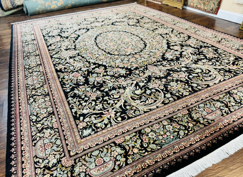 Pak Persian Rug 9x12, Highly Detailed Fine 260 KPSI, Floral, Handmade Traditional Carpet, Black by Jewel Rugs