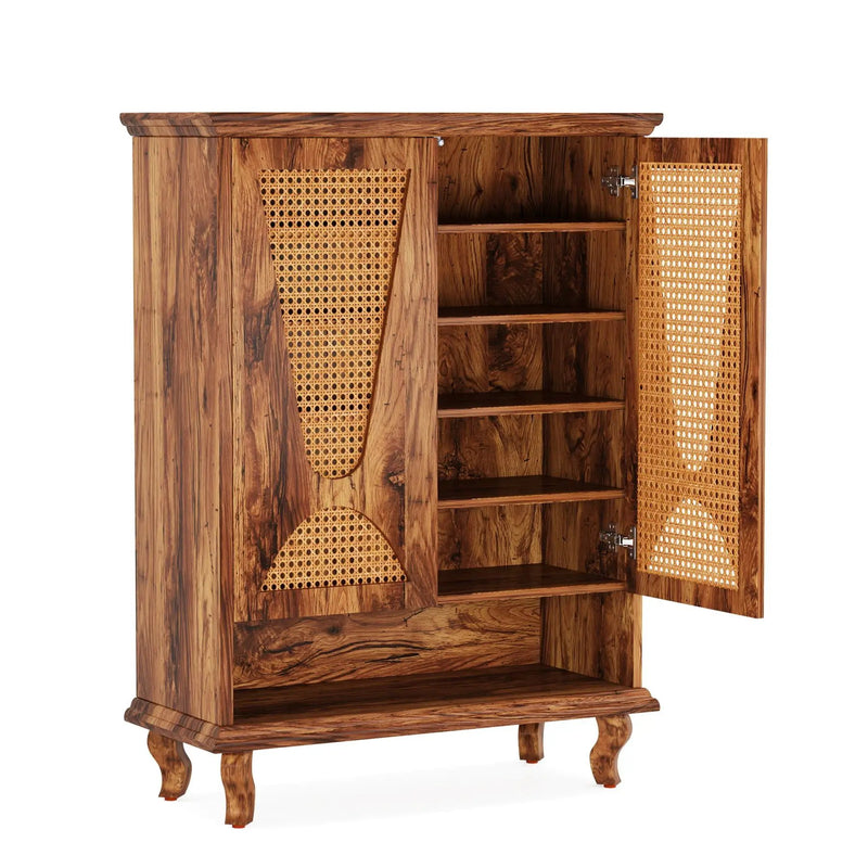 Shoe Cabinet With 5 Tier Freestanding Organizer, Ventilated Doors - Natural Wood by HouseOfZazla
