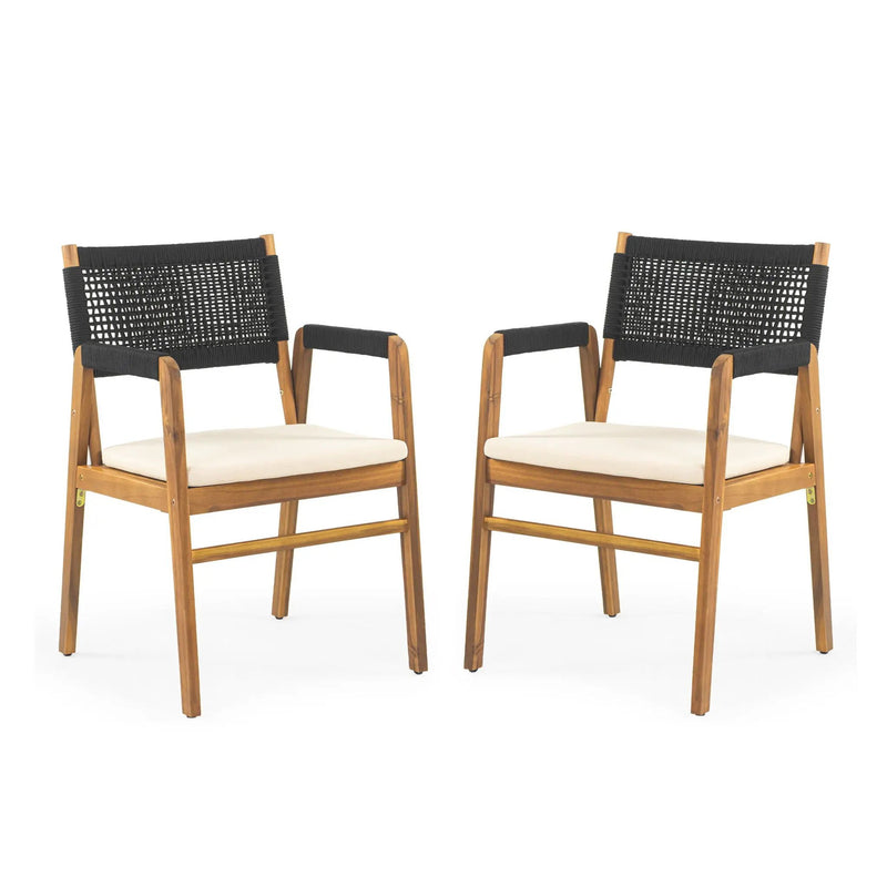 Outdoor 7 Pieces Patio Slat Design Acacia Upholstered Dining Set by HouseOfZazla