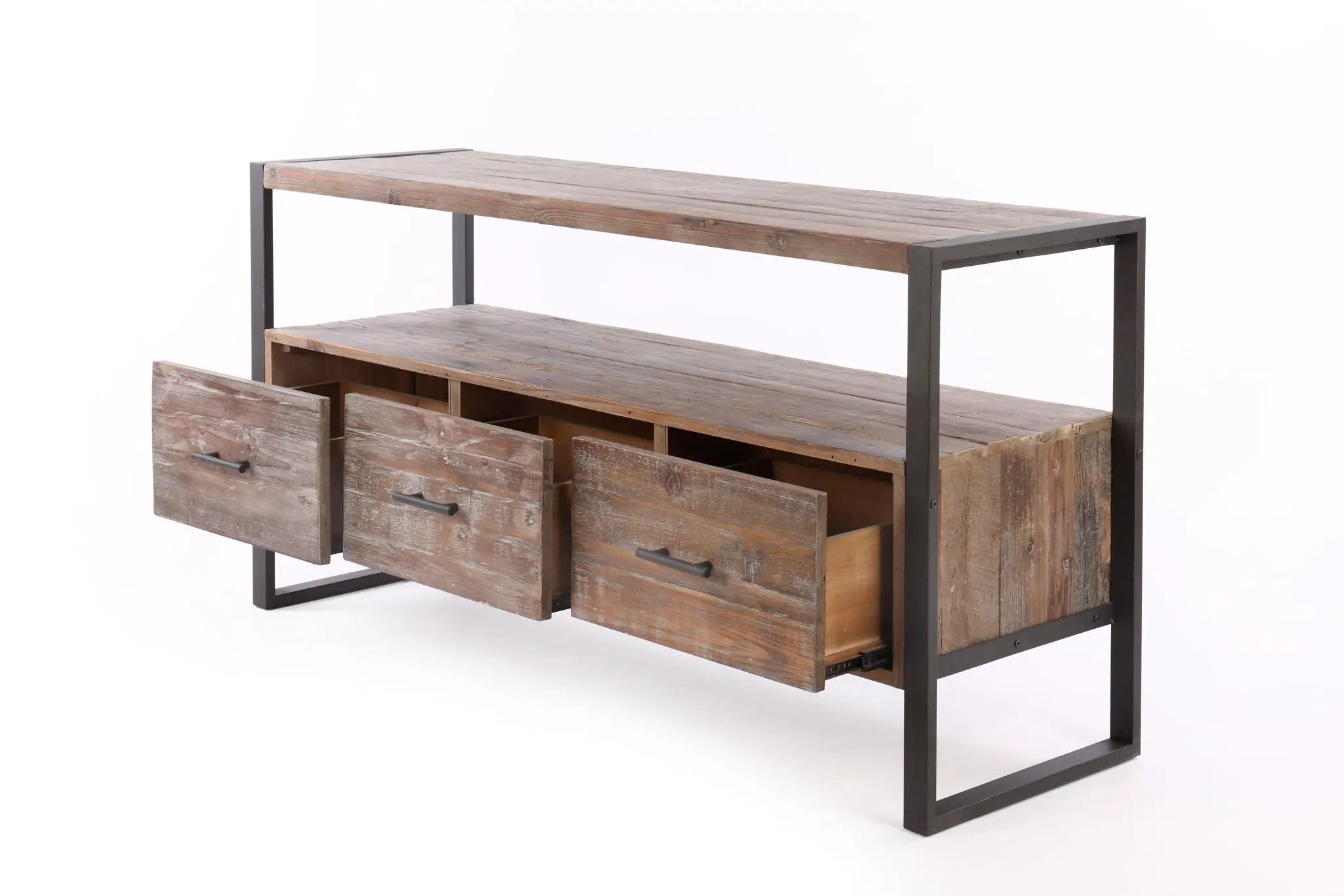 Reclaimed Wood Media TV Console Table With 3 Drarwer, Open Shelf - Antique Gray by Unique Piece Furniture