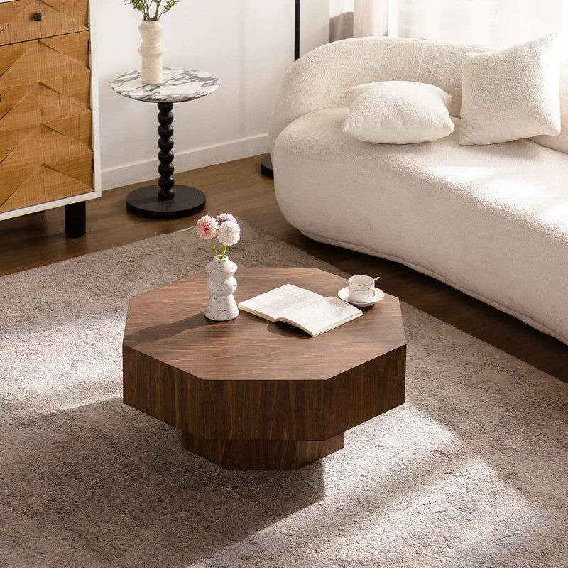 30.51 Inch Wooden Octagonal Coffee Table for Living Room by HouseOfZazla