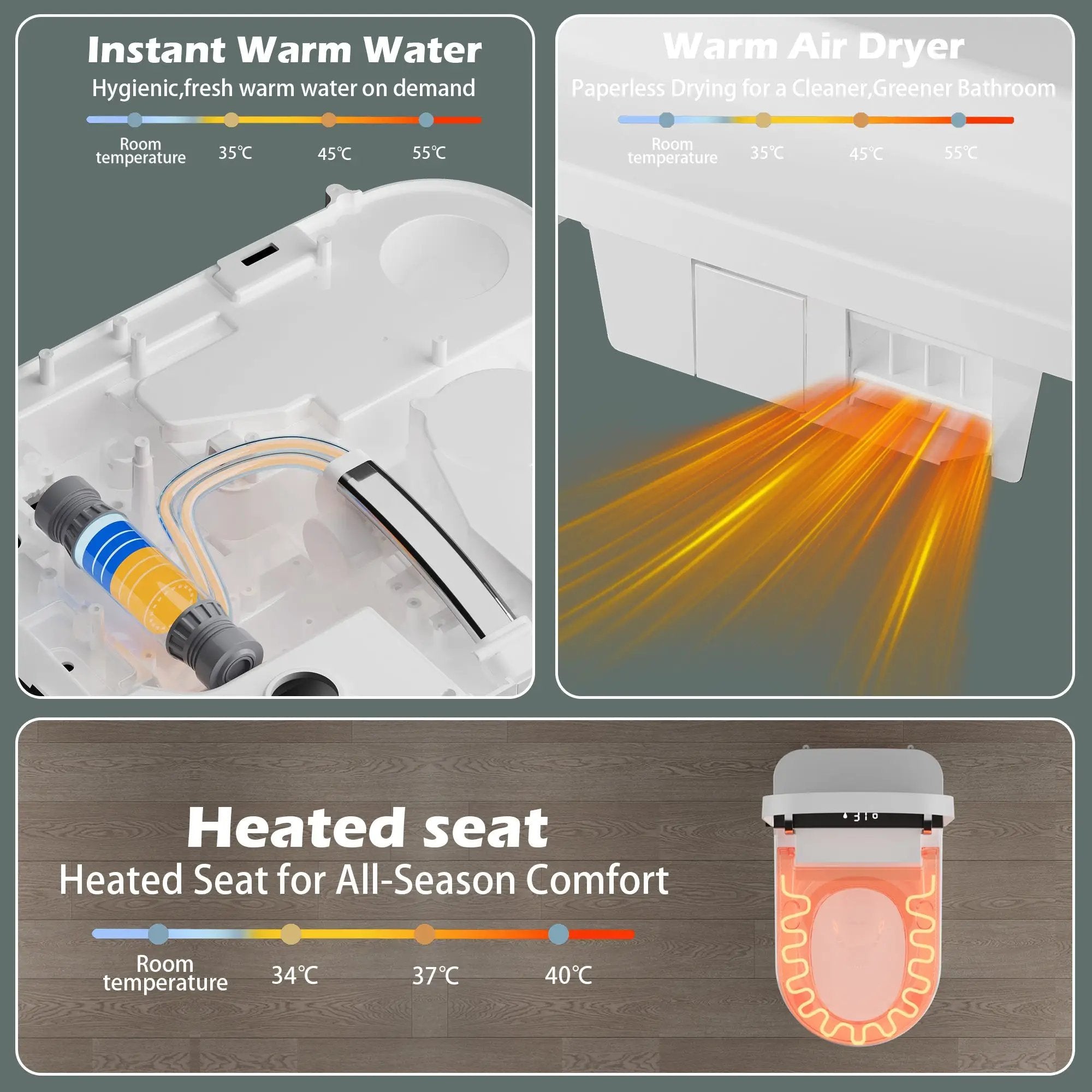 Smart Toilet With Bidet Built-In, Auto Flush, Heated Seat & Warm Air Drying by HouseOfZazla