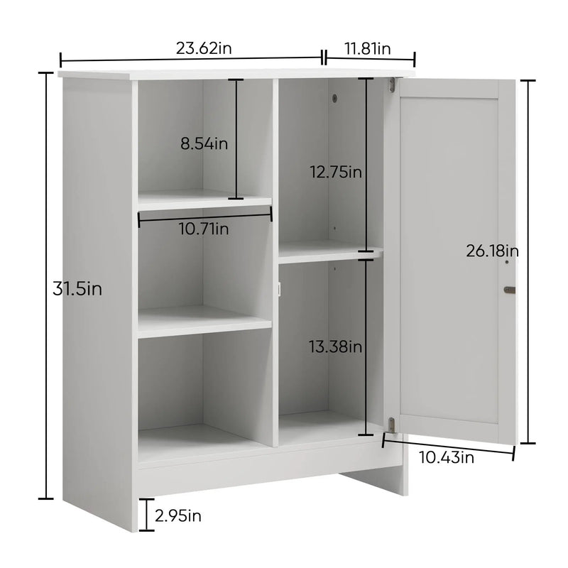 Classic Freestanding Bathroom And Kitchen Storage Cabinet With Adjustable Shelves - White
