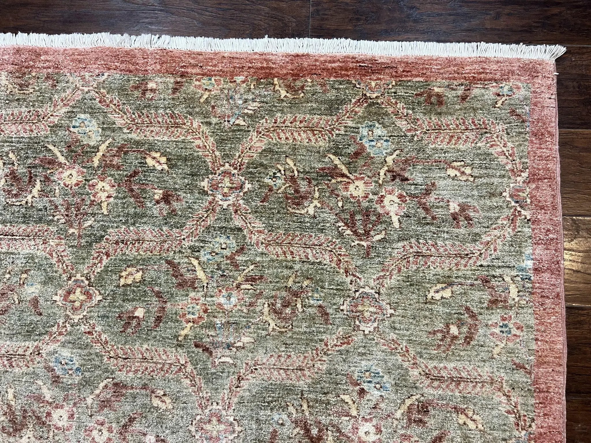 Large Modern Pakistani Rug 9x12, Handmade Wool Carpet, Peshawar Rug, Hand Knotted Oriental Rug, Contemporary, Floral, Light Green by Jewel Rugs