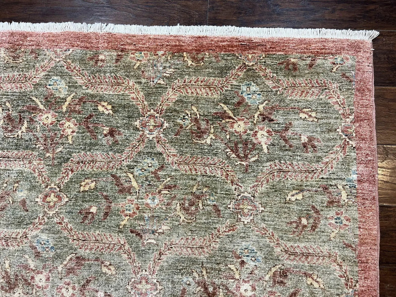Large Modern Pakistani Rug 9x12, Handmade Wool Carpet, Peshawar Rug, Hand Knotted Oriental Rug, Contemporary, Floral, Light Green by Jewel Rugs