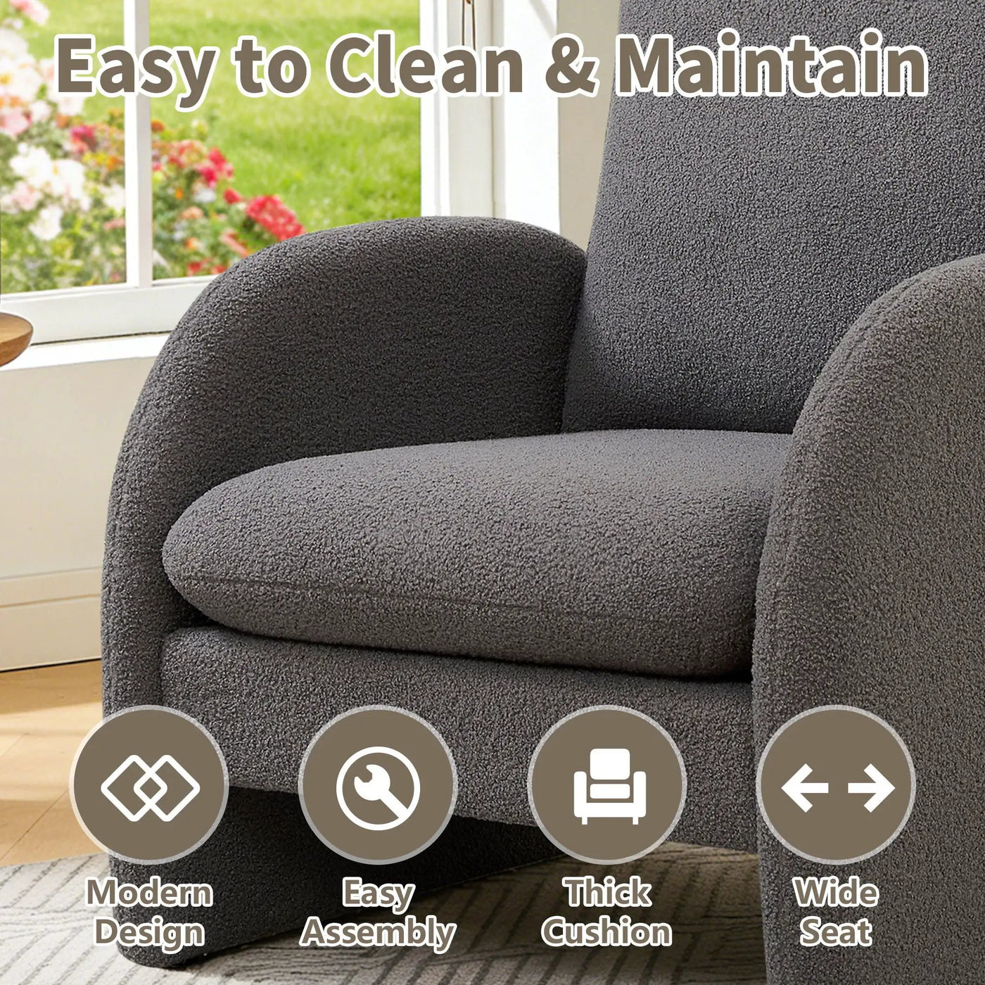 Modern Sherpa Upholstered Accent Chair, Comfortable Living Room Armchair, Lounge Chair For Bedroom, And Office by Unique Piece Furniture
