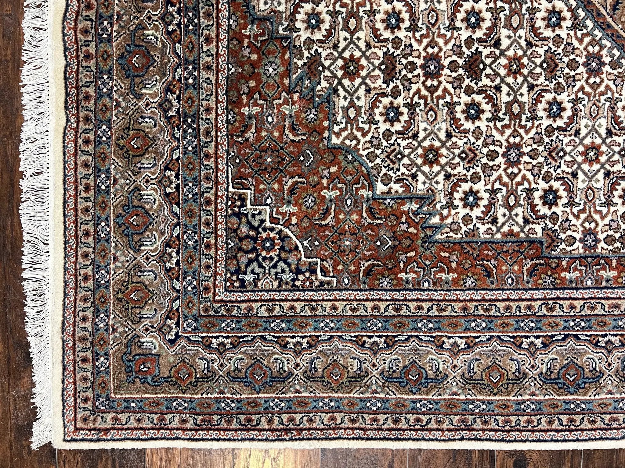 Indo Persian Rug 7x10 ft, Hand Knotted Wool Vintage Oriental Carpet 7 x 10, Traditional Handmade Herati Bidjar Cream Rug, Medallion Rug by Jewel Rugs