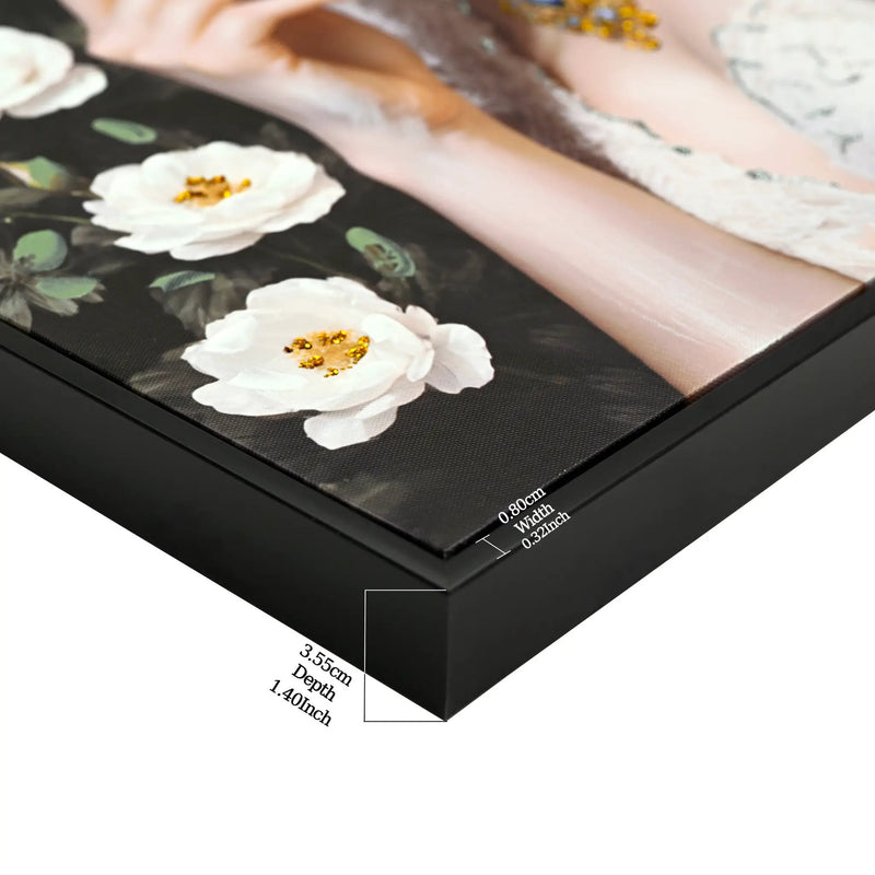 Beauty Lady Wall Art Gold and White Floral Canvas 24x36 Inch by HouseOfZazla