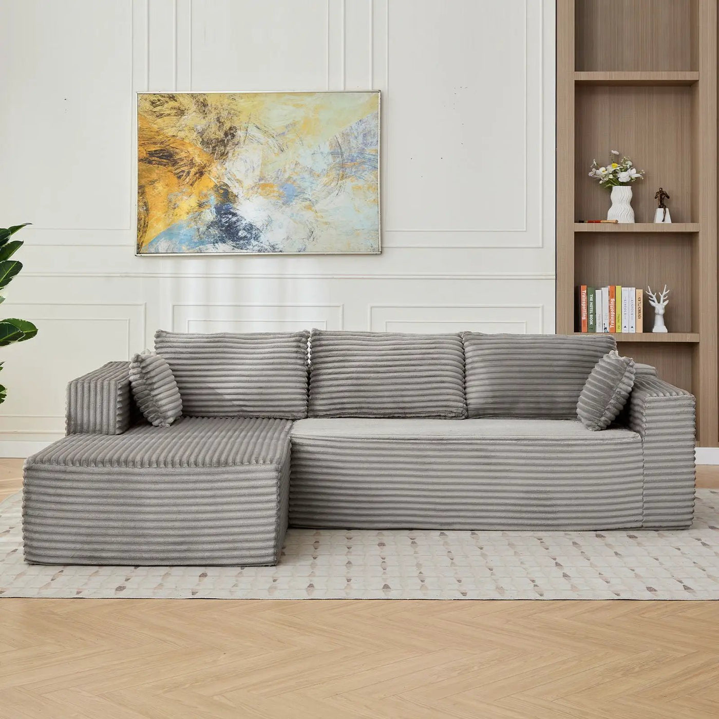 Compression Sectional Couch With Comfy Chaise, Boneless L Shape Sofa With Deep Seat by HouseOfZazla