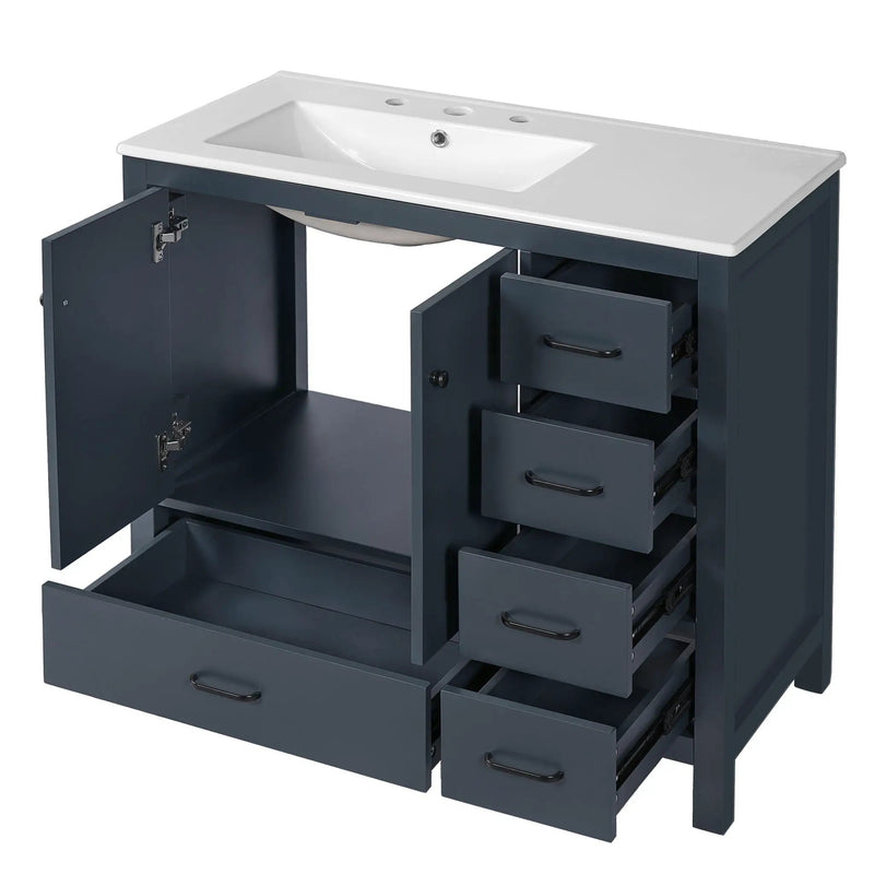 Bathroom Vanity With Ceramic Sink Combo, Abundant Storage Cabinet 2 Soft Close Doors And 5 Drawers by HouseOfZazla