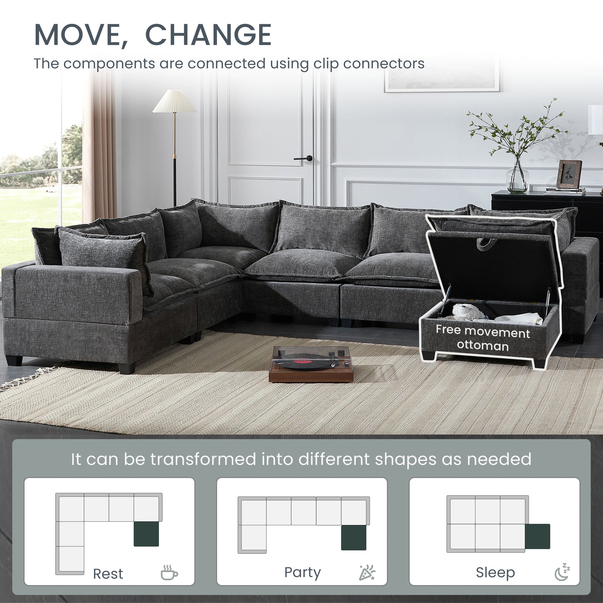117.5'' Modular Sectional Sofa with Movable Storage Ottoman by HouseOfZazla