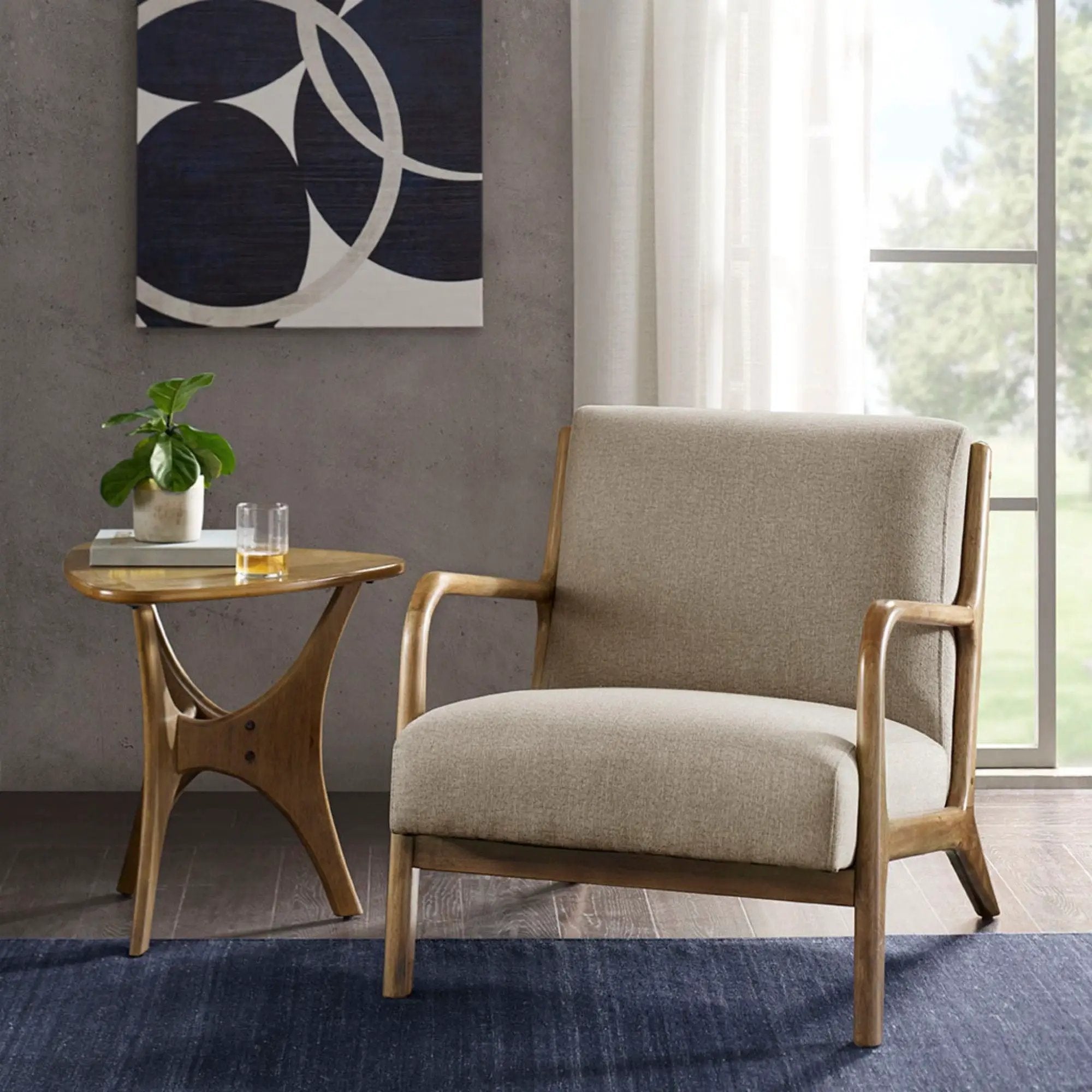 Mid-Century Style Lounge Chair With Upholstered Seat by Unique Piece Furniture