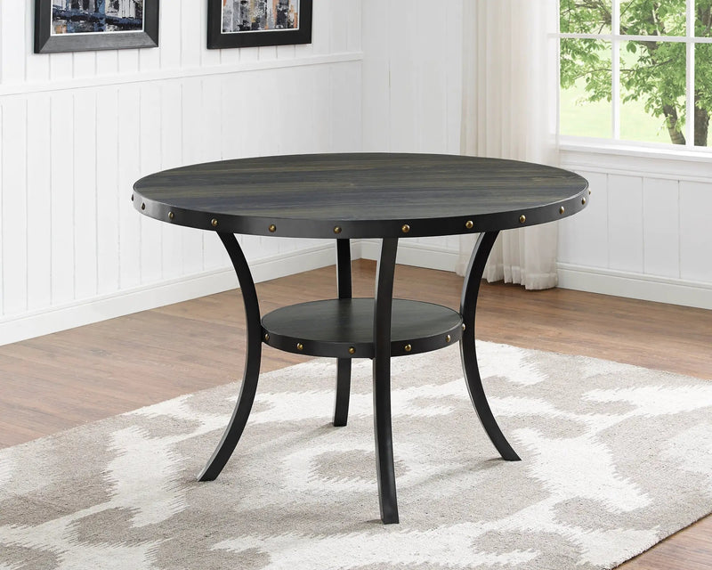 Biony Espresso Wood Dining Set with Tan Fabric Nailhead Chairs by HouseOfZazla