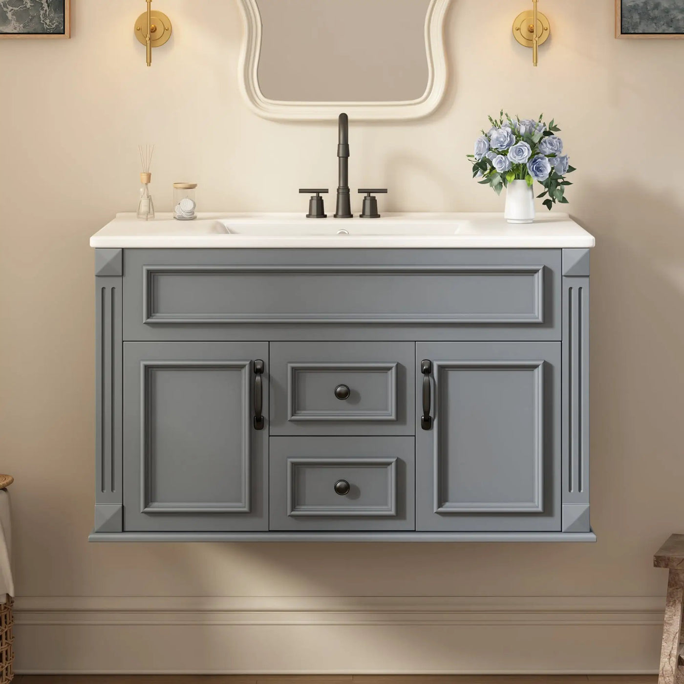 36 Inch Wall Mounted Bathroom Cabinet with Ceramic Sink and Drawers by HouseOfZazla
