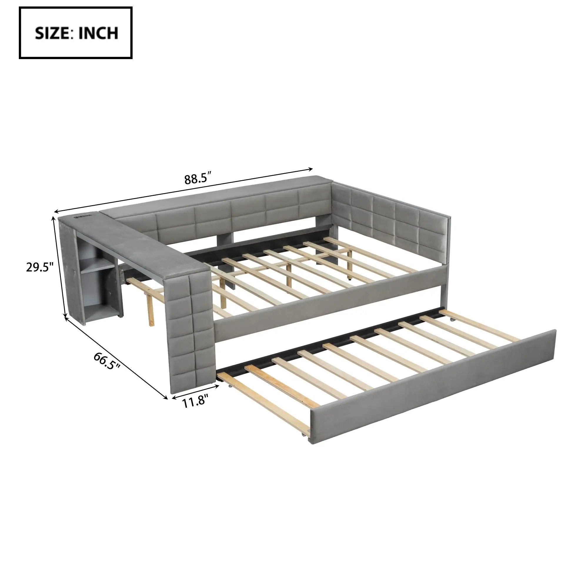 Upholstered Platform Bed With Storage Shelves, Desk, Charging Station And Trundle by Unique Piece Furniture
