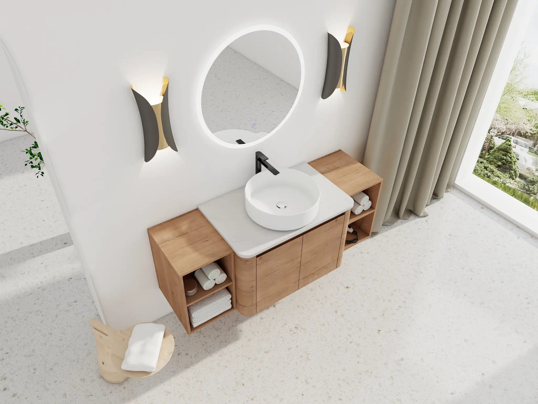 54" Wall-Mounted Bathroom Vanity With Ceramic Art Sink by HouseOfZazla