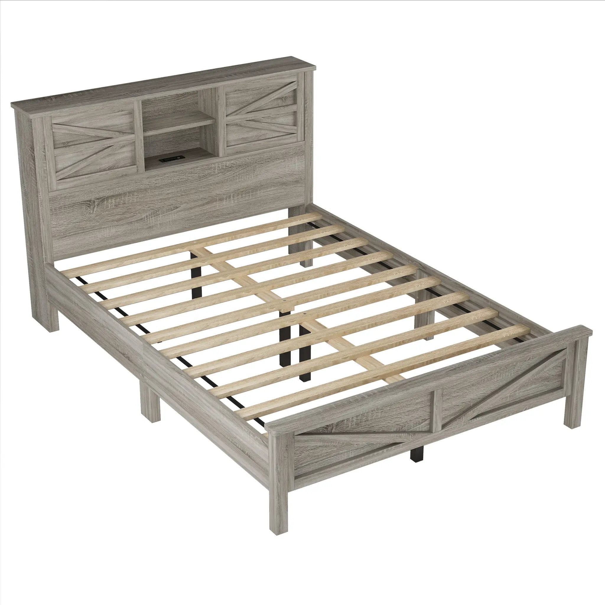 3-Pieces Bedroom Set Queen Size Farmhouse Platform Bed with Storage Headboard and Charging Station by HouseOfZazla