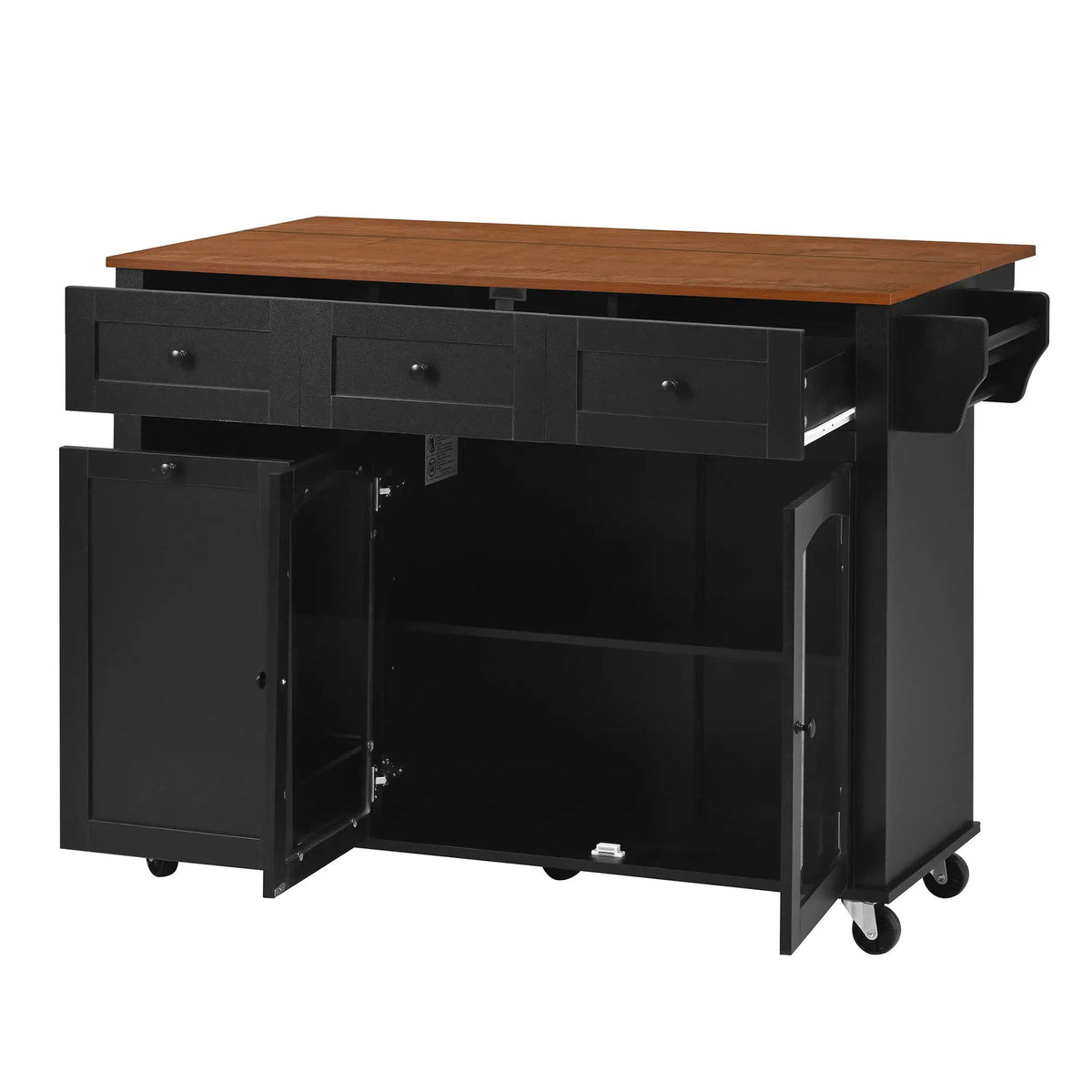 54.2'' Mobile Kitchen Island with Glass Door Storage & Trash Bin by HouseOfZazla