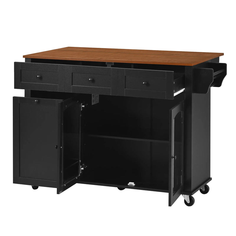 54.2'' Mobile Kitchen Island with Glass Door Storage & Trash Bin by HouseOfZazla