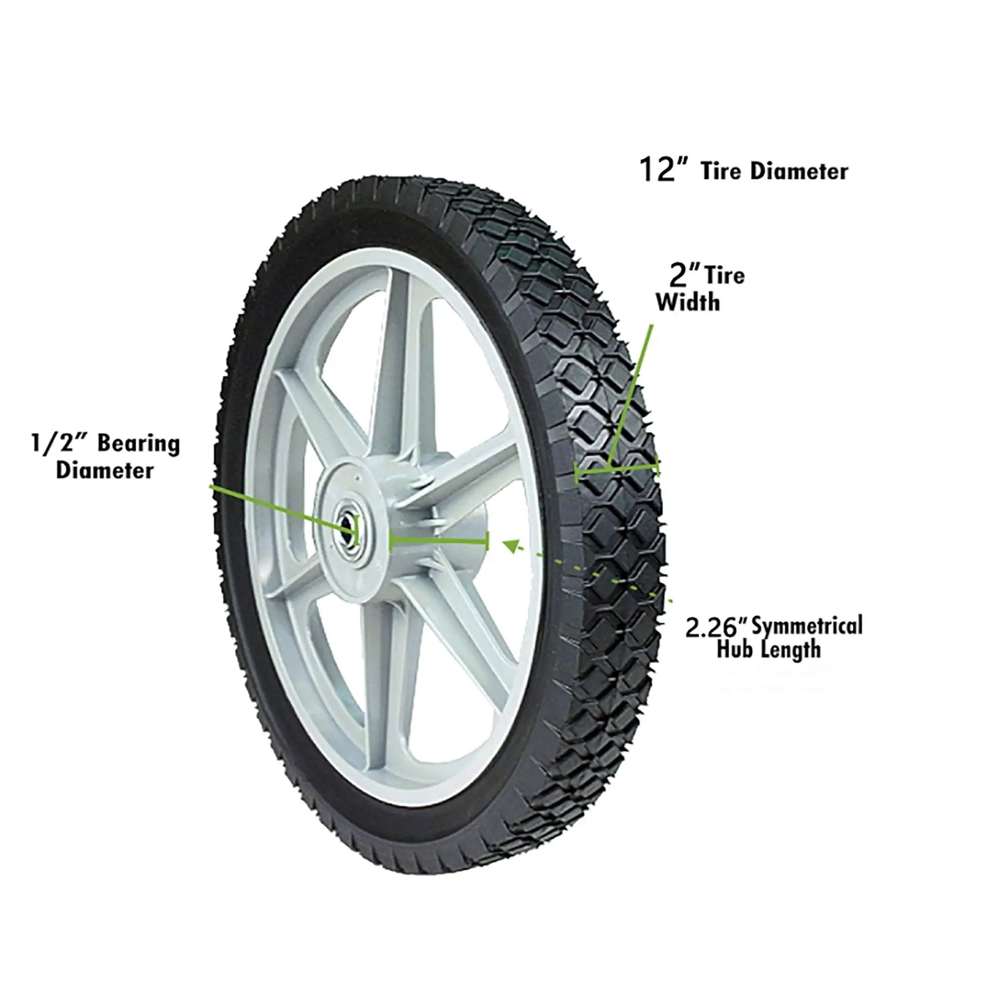 Universal 12" Spoked Plastic Wheel And Tire For Lawn Mowers & Trolley Carts, 10 Pack - Black by HouseOfZazla