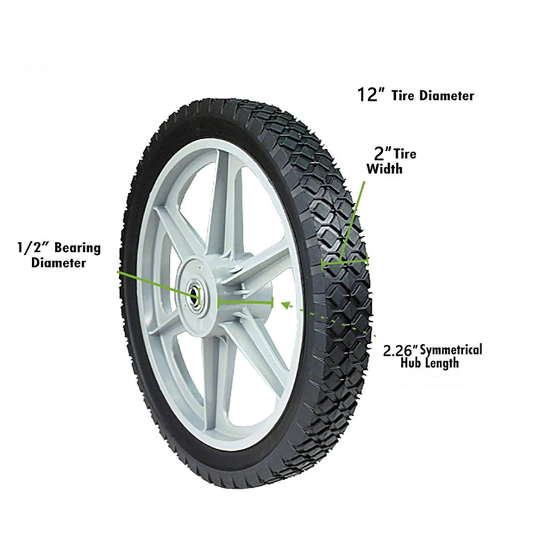 Universal 12" Spoked Plastic Wheel And Tire For Lawn Mowers & Trolley Carts, 10 Pack - Black by HouseOfZazla
