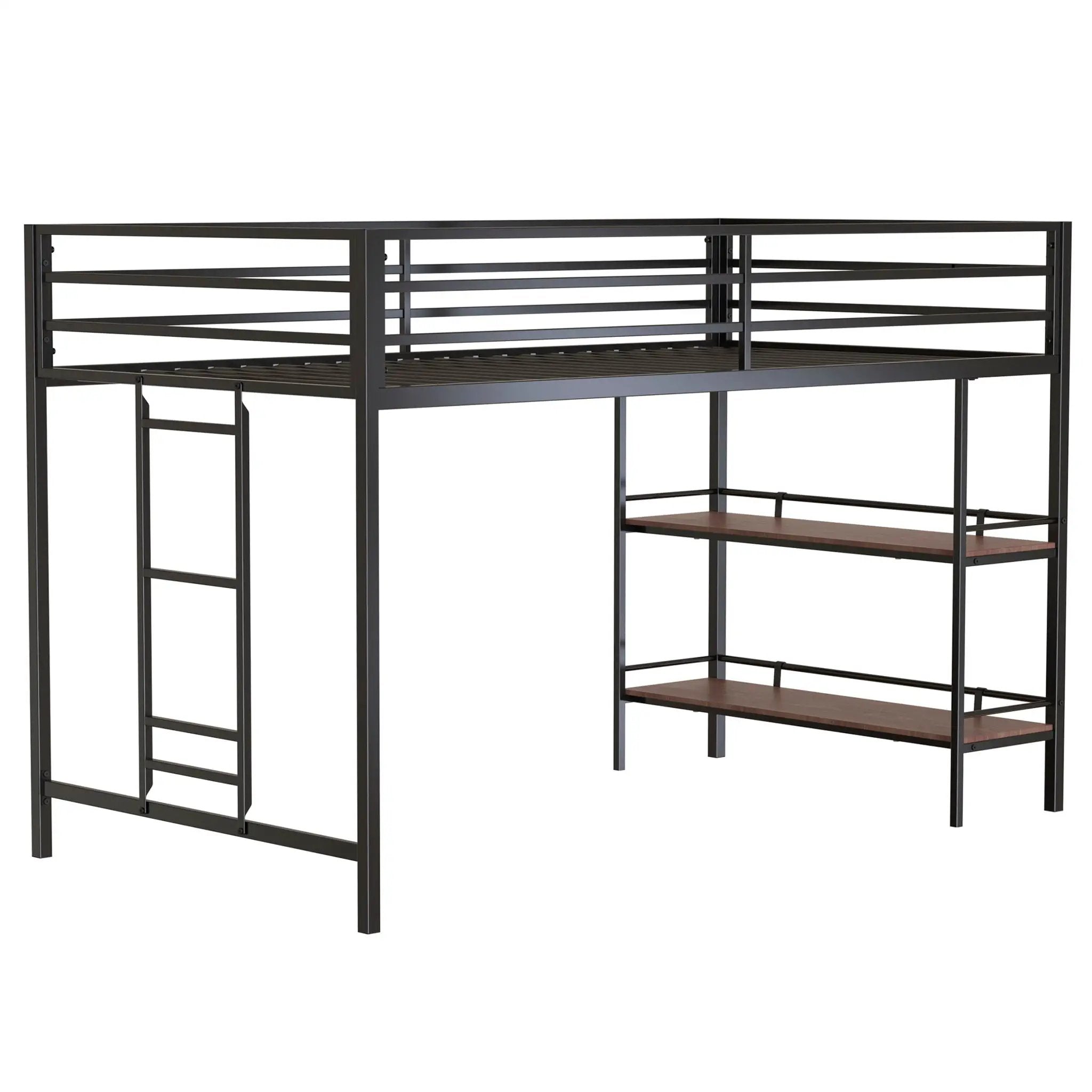 Adam - Twin Loft Bunk Bed With Cinnamon Wood Shelf - Black by Unique Piece Furniture