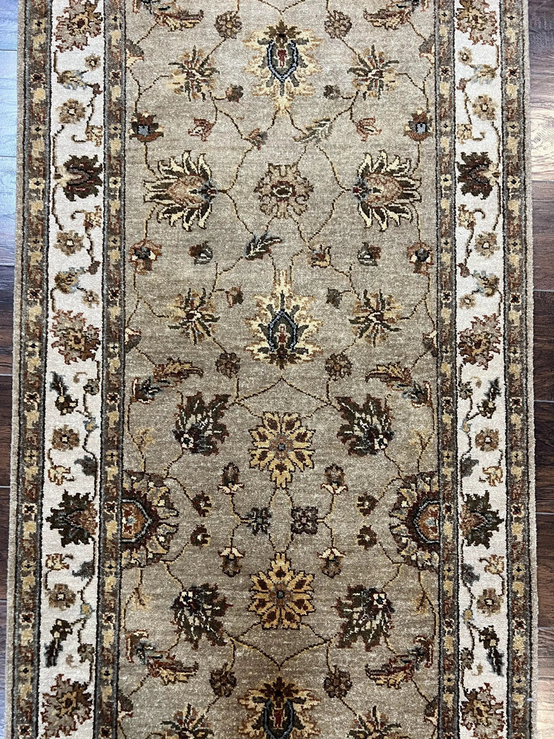Peshawar Runner Rug 3 x 20, Wool Hand Knotted Vintage Pakistani Carpet, Olive Green & Ivory, Extra Long 20ft Hallway Runner, Floral by Jewel Rugs