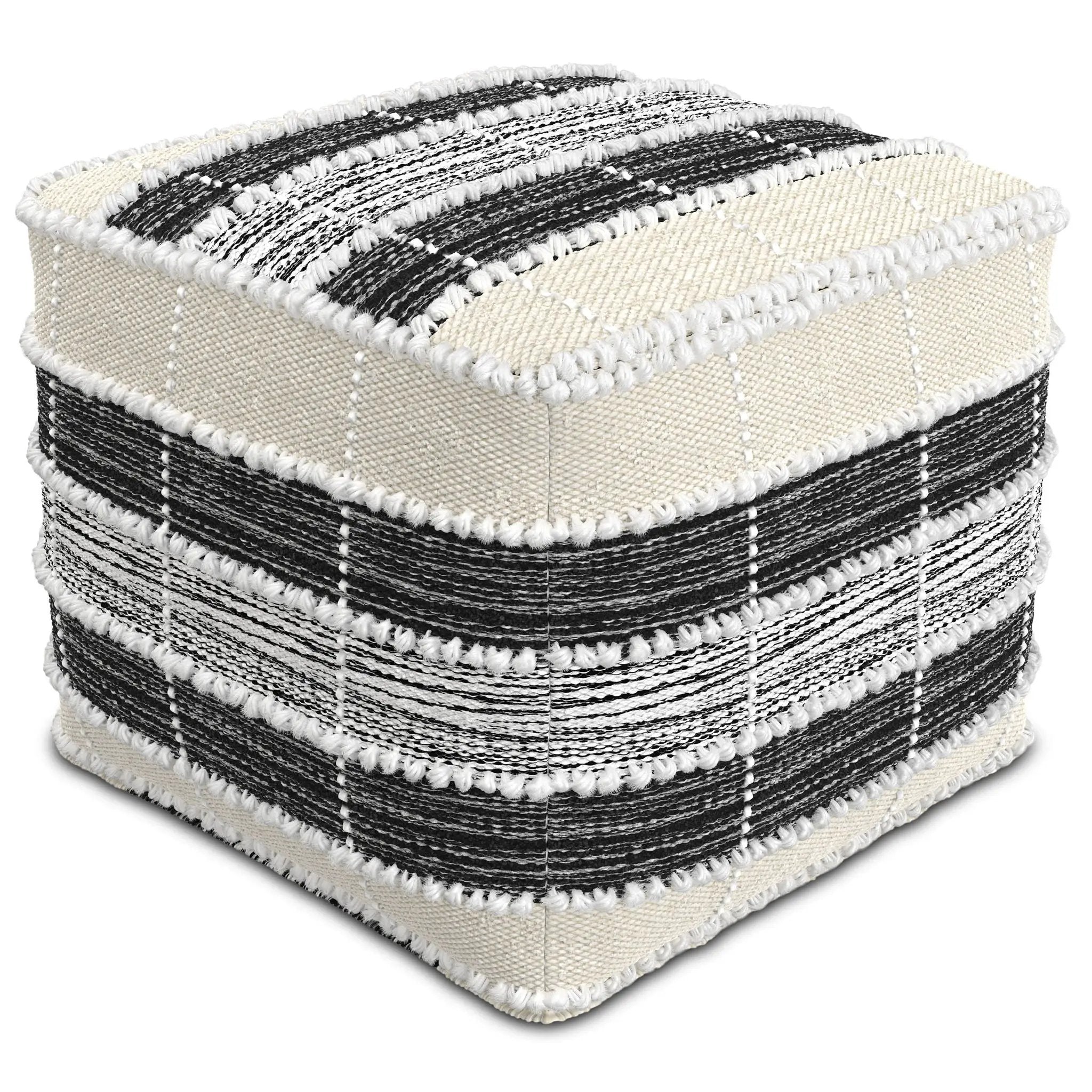Barley - Square Pouf - White / Beige / Black by HouseOfZazla