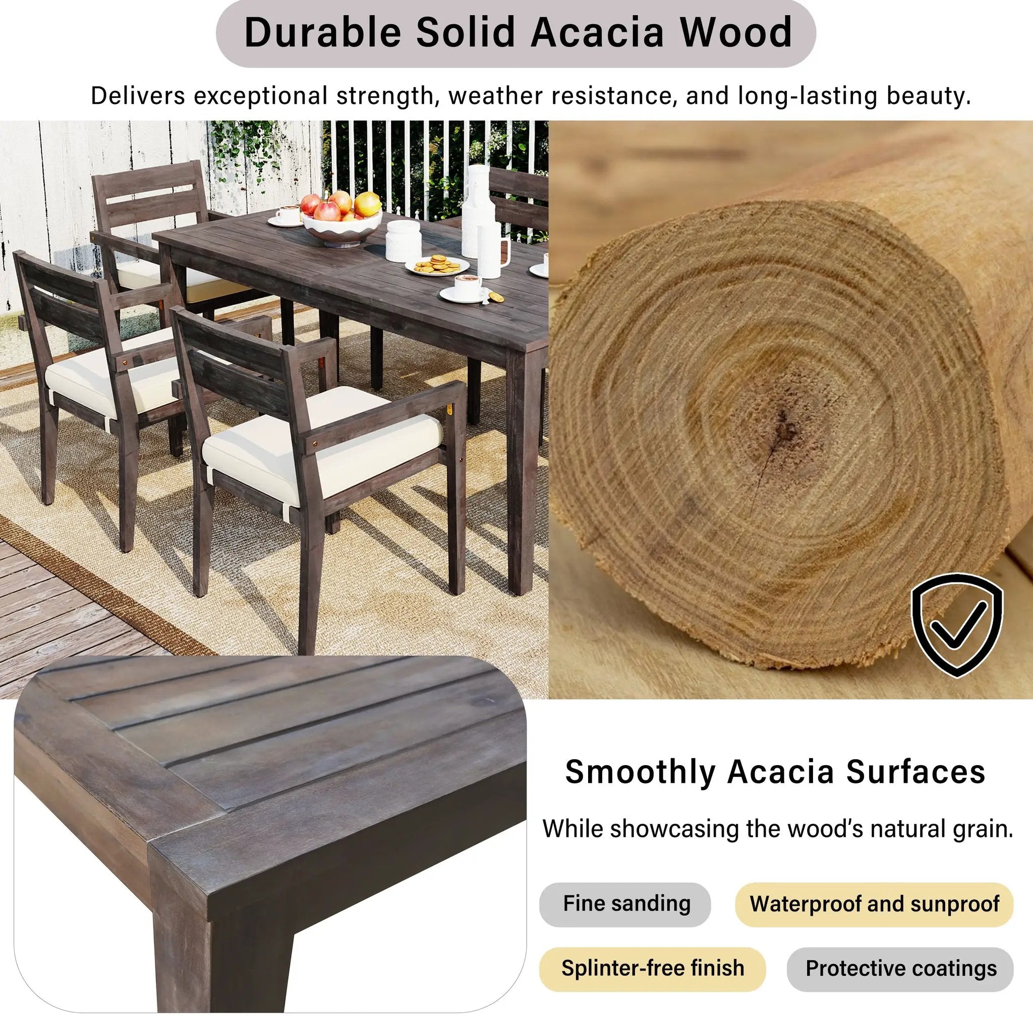 U_Style 7 Pieces Acacia Wood Outdoor Dining Set with Cushions by HouseOfZazla