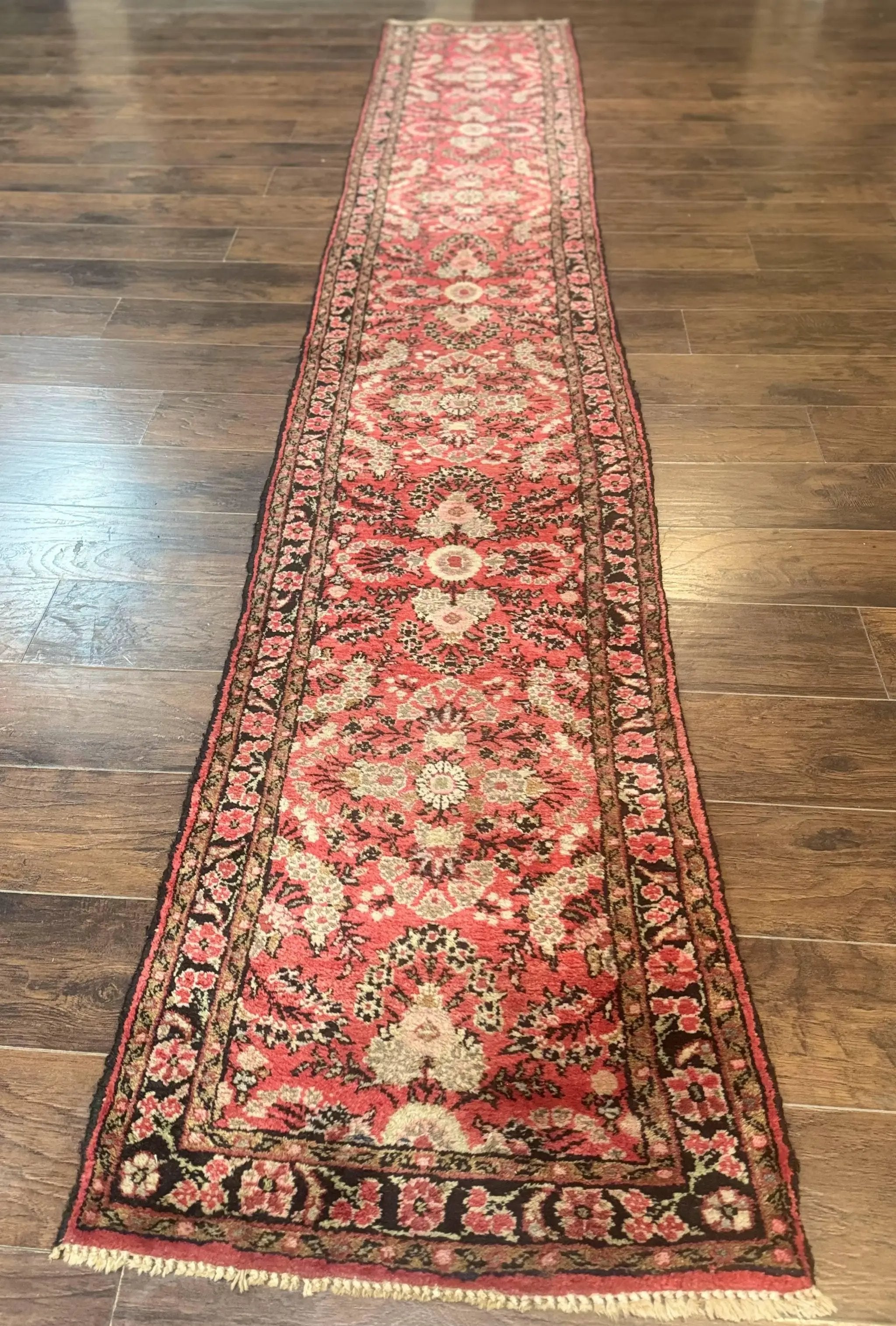 Persian Hamadan Runner Rug 2 x 13.6 – Red Floral Wool Hallway Carpet by Jewel Rugs