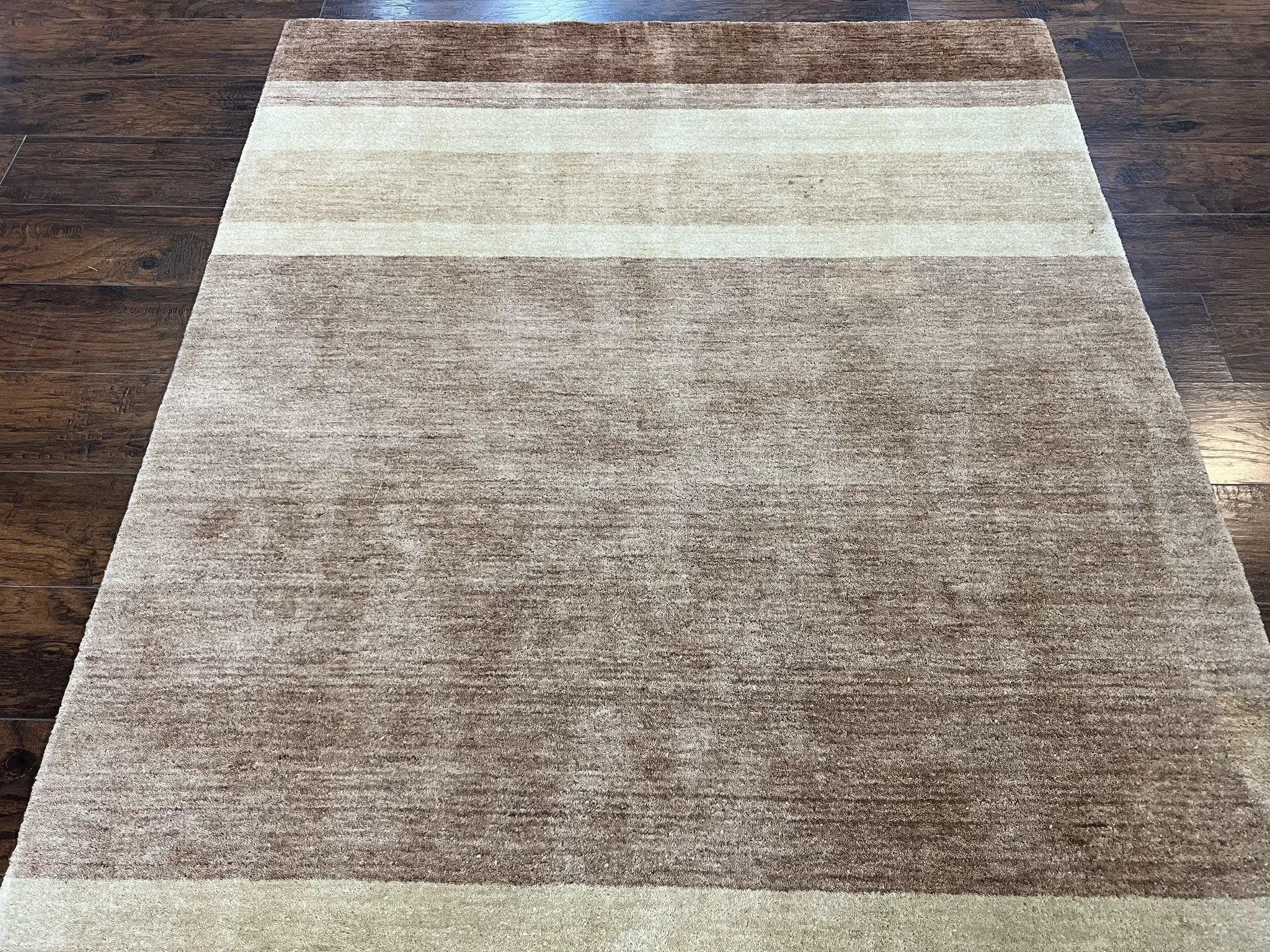Indo Gabbeh Rug 5x8, Contemporary Wool Stripped Modern Area Rug, Hand Knotted Medium Sized Carpet by Jewel Rugs
