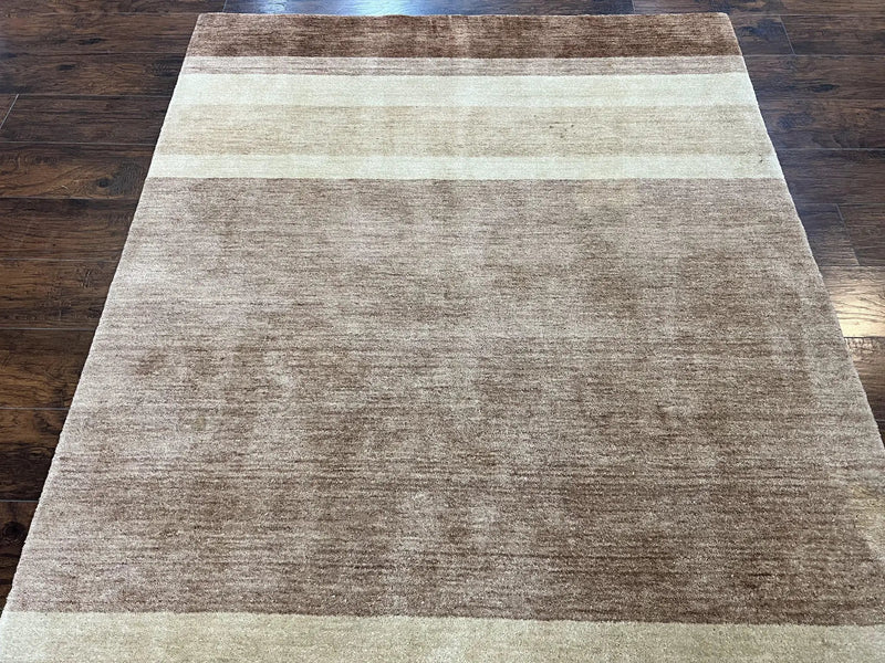 Indo Gabbeh Rug 5x8, Contemporary Wool Stripped Modern Area Rug, Hand Knotted Medium Sized Carpet by Jewel Rugs