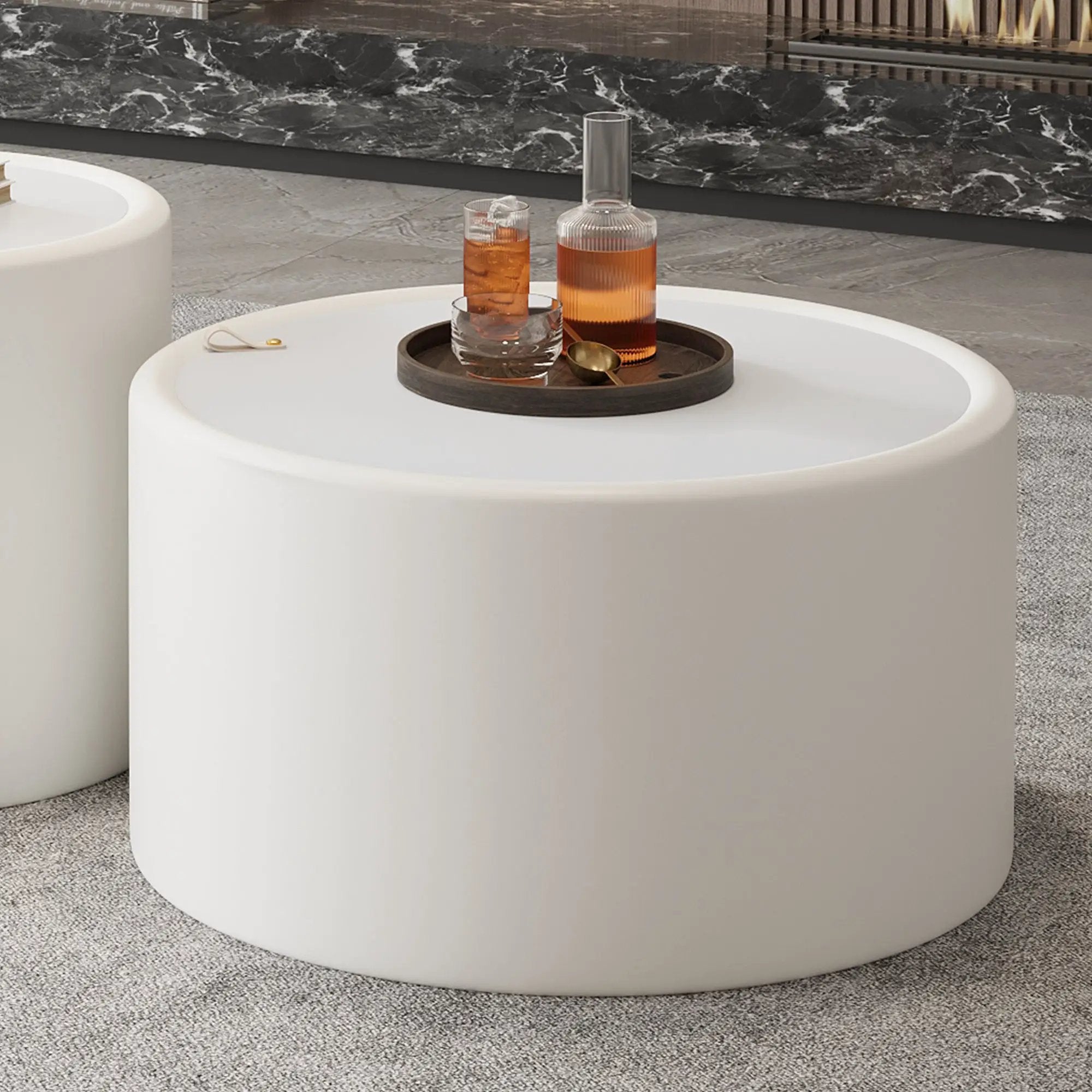 White Round Coffee Table with Tempered Glass Top by HouseOfZazla