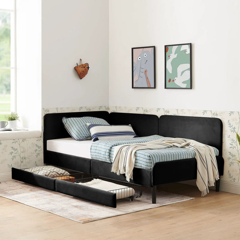 Upholstered Platform Bed Frame With 2 Storage Drawers And Adjustable Sofa Bed by Unique Piece Furniture