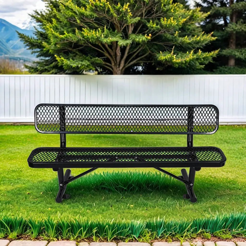 Outdoor Steel Bench With Backrest by Unique Piece Furniture