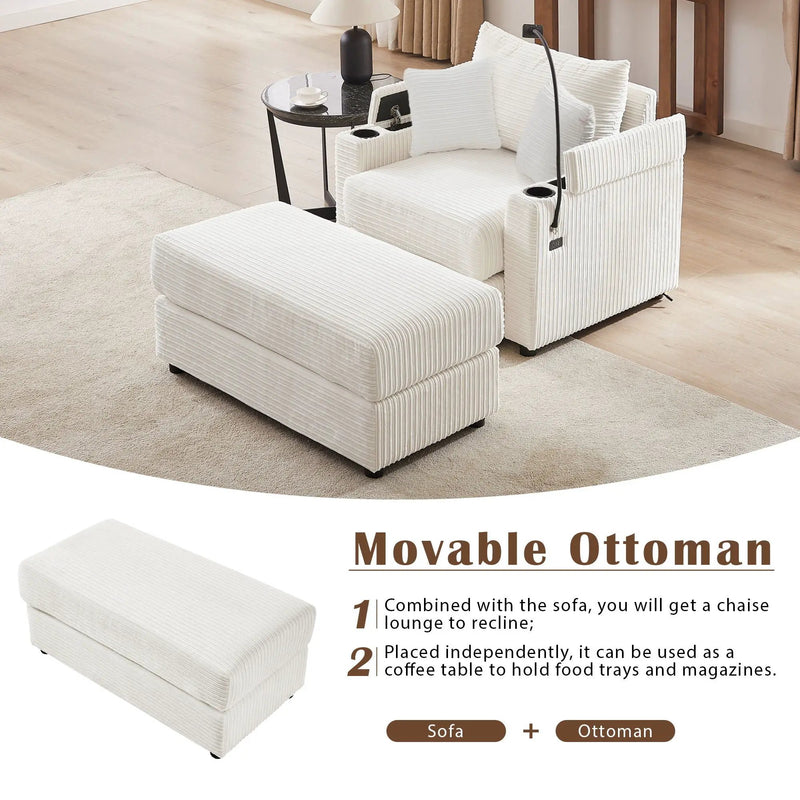 Modern Style Loveseat Sofa Sectional Sofa Couch With Storage Space, A Movable Ottoman, Two USB Ports, Two Cup Holders, A Phone Holder For Living Room by HouseOfZazla