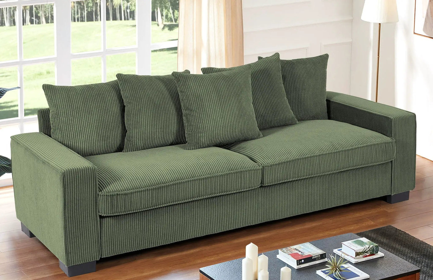 Luxe Sofa With 5 Matching Toss Pillows, Sleek Design, Spacious And Comfortable 3 Seater Couch by Unique Piece Furniture