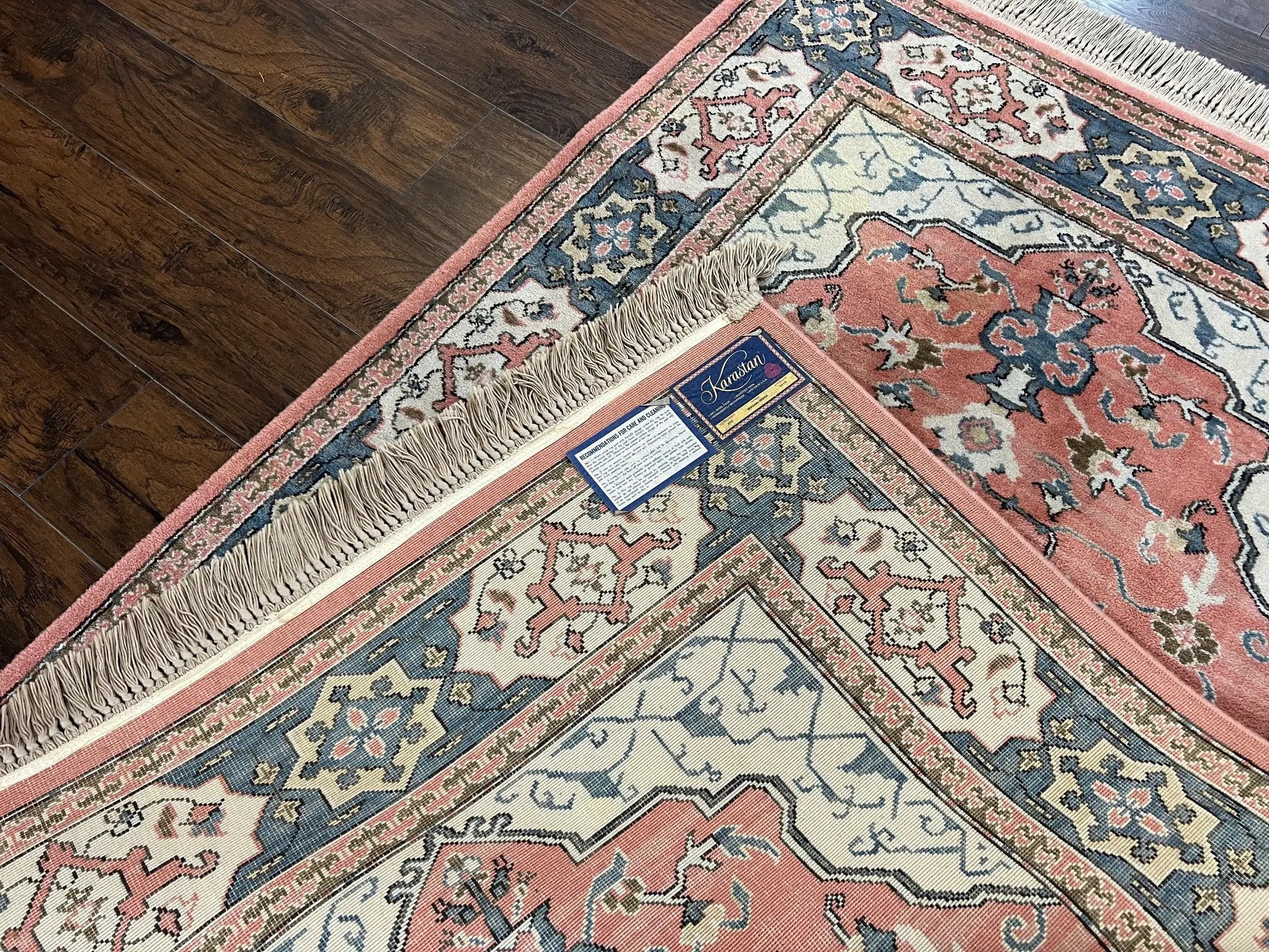 Karastan Rug 4x6 Bergama Design #737, Karastan Area Rug, Vintage Wool Karastan Carpet, Original Collection 700 Series, Salmon Red Light Blue by Jewel Rugs
