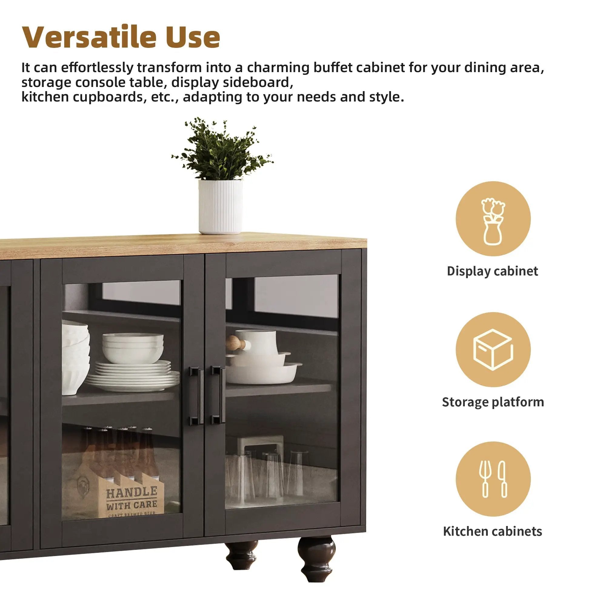 ON-TREND Farmhouse TV Stand with Tempered Glass Doors by HouseOfZazla