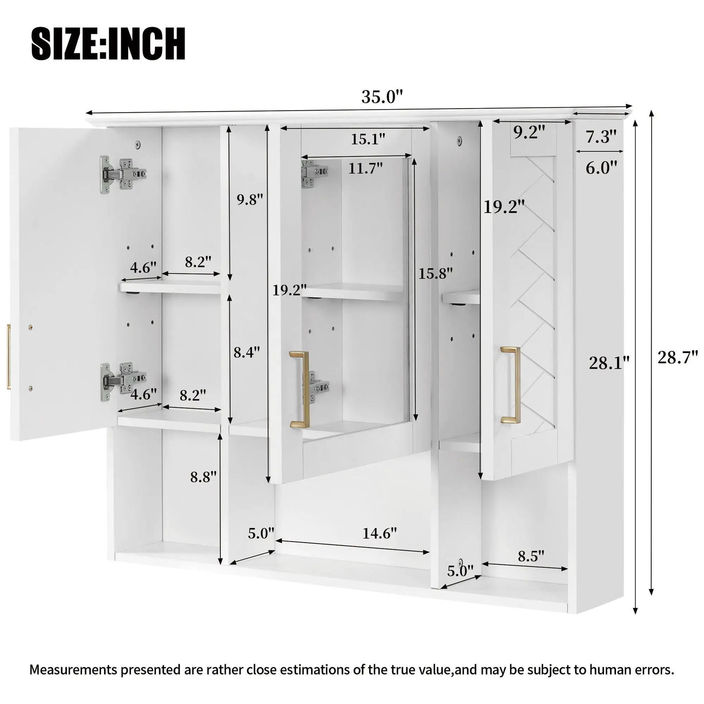Modern Wall Mounted Medicine Cabinet With Adjustable Shelves, Soft Close Doors, High Define Mirror by Unique Piece Furniture
