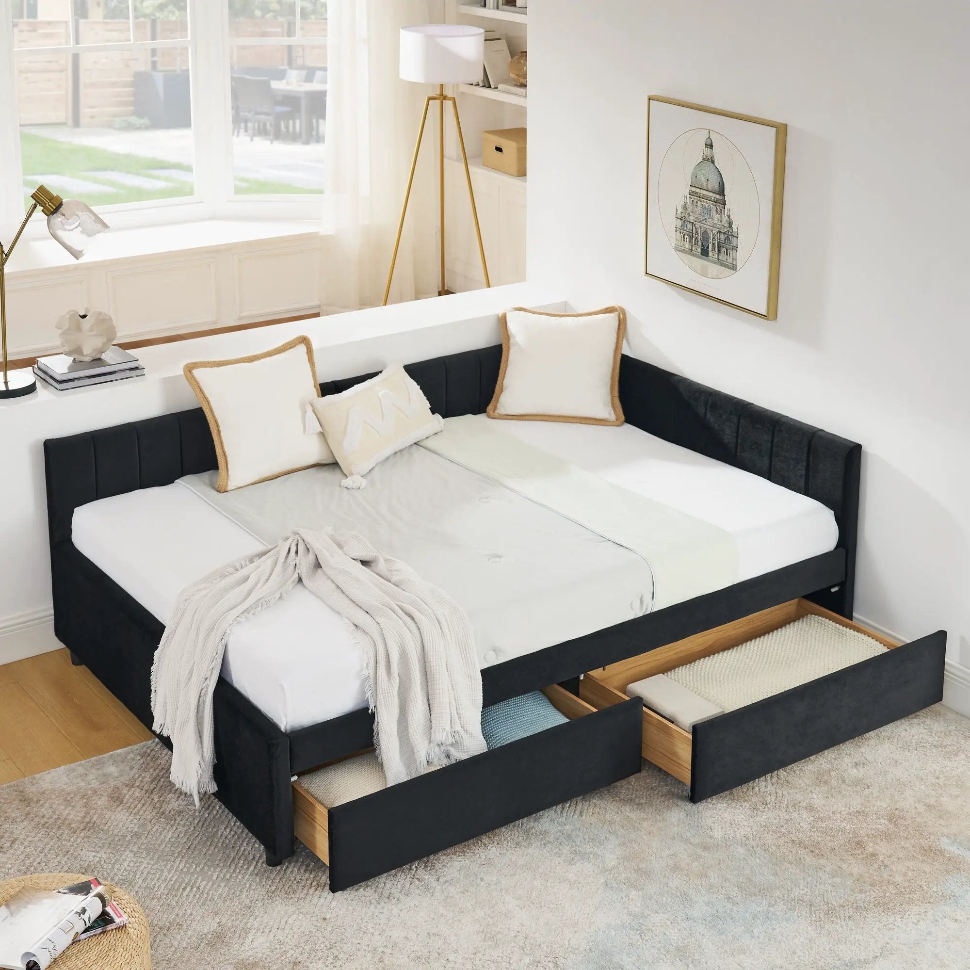 Upholstered Tufted Daybed Frame With Storage Drawers by Unique Piece Furniture