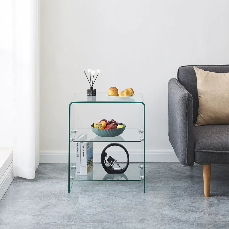 Tempered Clear Bent Glass Side Table Sofa Table, Multi Purpose Use, Premium Tempered Glass - Transparent by Unique Piece Furniture