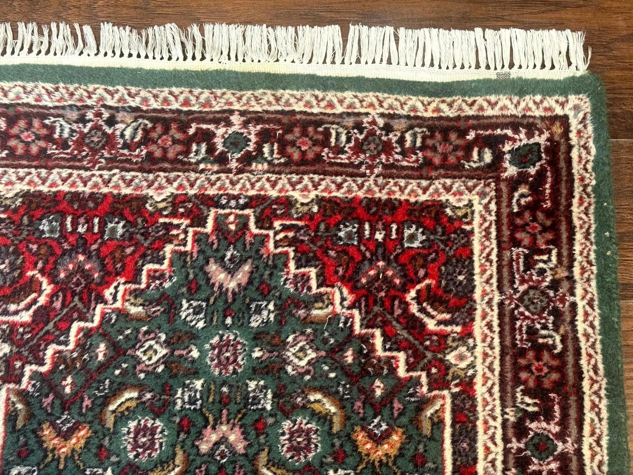 Green Indo Persian Bidjar Runner Rug 3x10, Green and Red by Jewel Rugs
